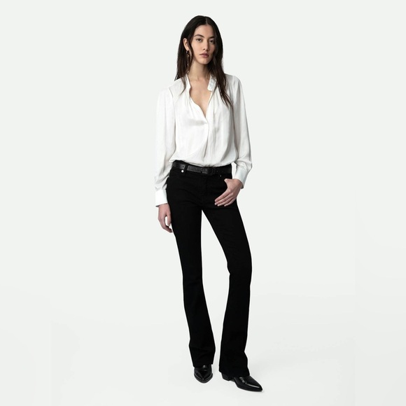 NWT Zadig & Voltaire Tink Draped Satin Perm White Long Sleeve Blouse Sz S - Picture 1 of 8